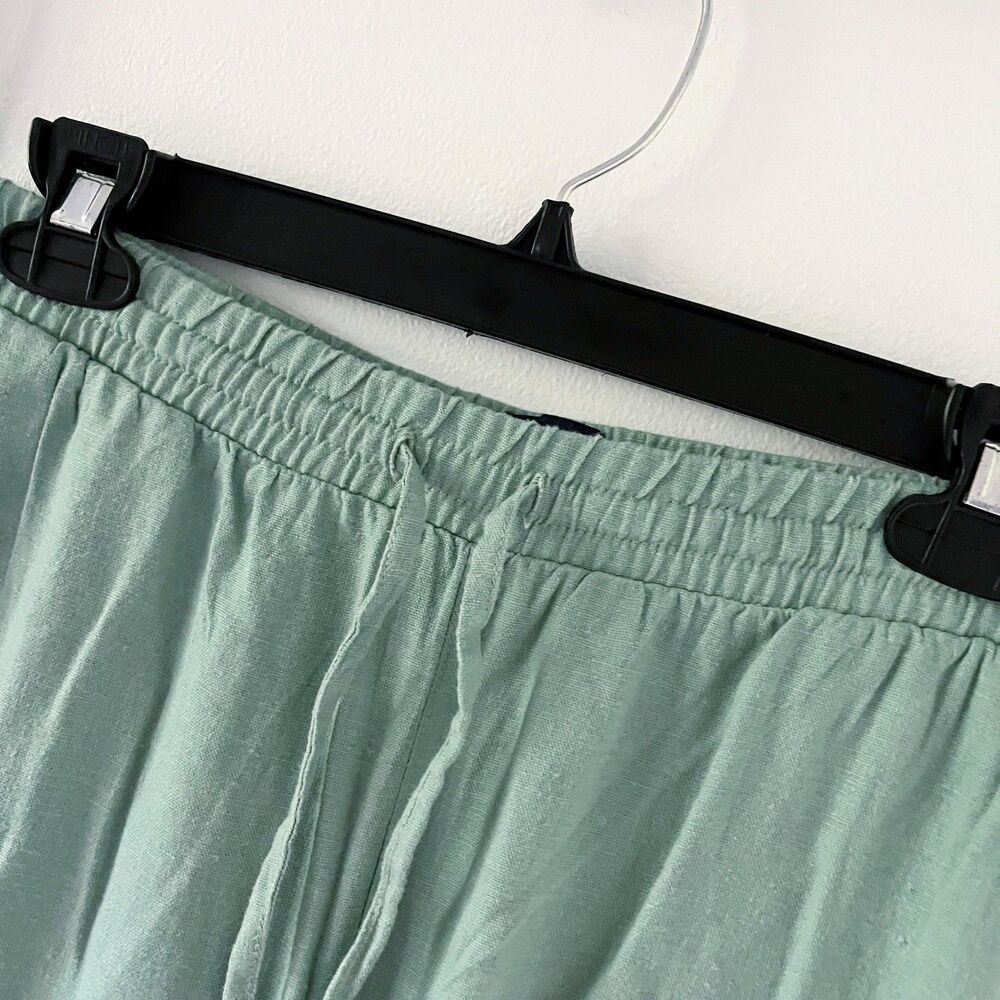 Women's Gap Linen Rayon Wide Leg Green Pants Elastic Waist Drawstring M Medium - Picture 5 of 16